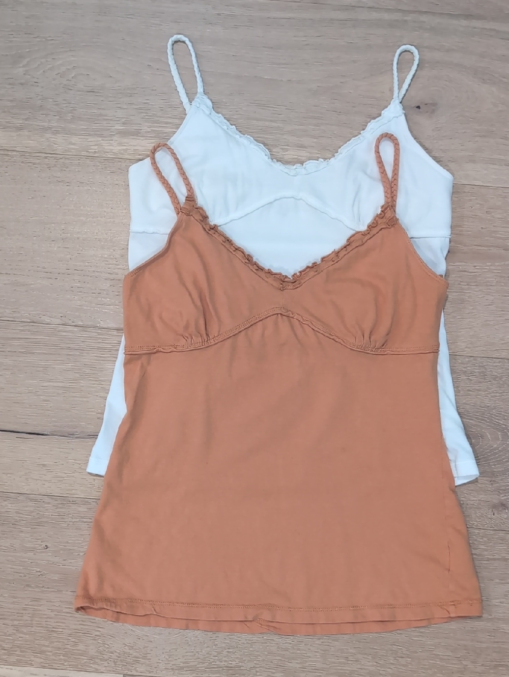 2 Pack Women’s Ruffle-Trim Cami Tank - White and Orange